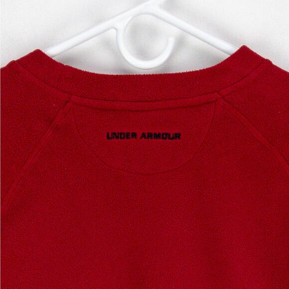 Under Armour Sweatshirt Men's Small Pullover Red Fleece Black Logo Edged Cuffs - Picture 9 of 10